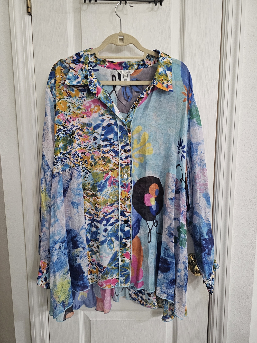 John Mark Blue Multicolor Floral & Abstract Button-Down Shirt 3X